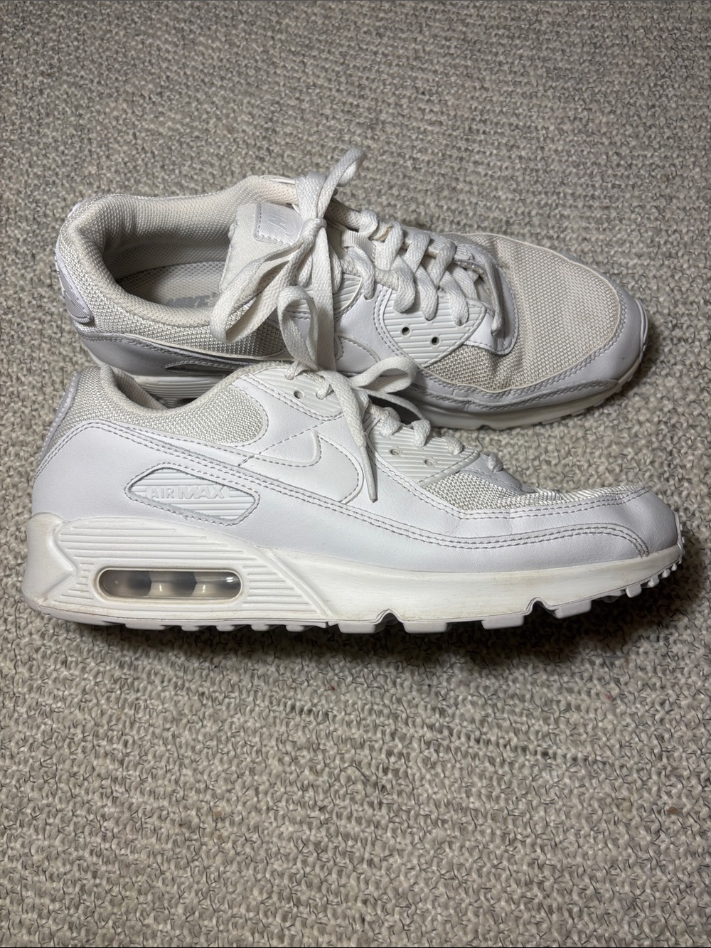 Nike Air Max 90 Triple White Mesh Leather Sneakers - Men's Size 10 CN8490-100 - Picture 2 of 9